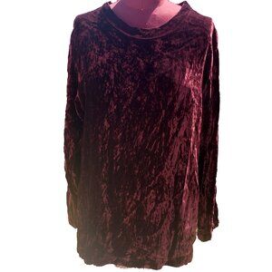 CP Shades Tunic Top Burgundy Crushed Velvet Crew Neck Long Sleeve Small